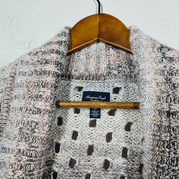 American Eagle Outfitters Wool Blend Open Knit Sweater Cardigan Metallic Pink S - Picture 4 of 5